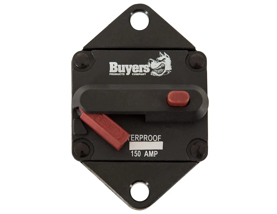 CB152PB – BUYERS PROD Circuit Breaker, 150 Amp Plastic Waterproof Black 42 Volts Max Brass Studs Manual Push-To-Trip ...